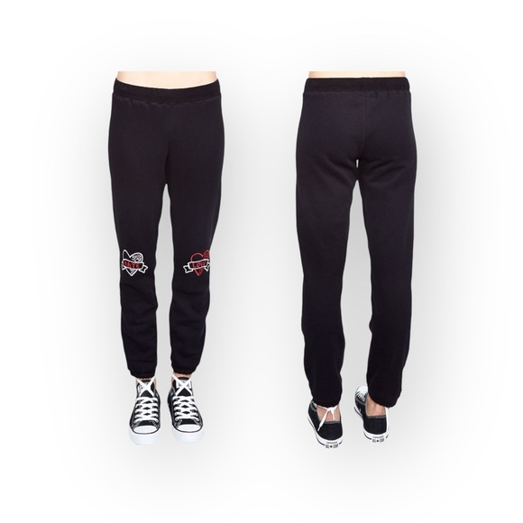 Rare: Lauren Moshi ☻︎ Gia Love Hate Tattoo Style Embroidery Sweatpants ☻︎ Black - Picture 6 of 17